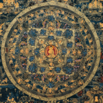 Vintage Gold Mandala Thangka – “Wheel of Eternity” & “Celestial Lotus” — 1970s Cotton Canvas Paintings with 24K Gold