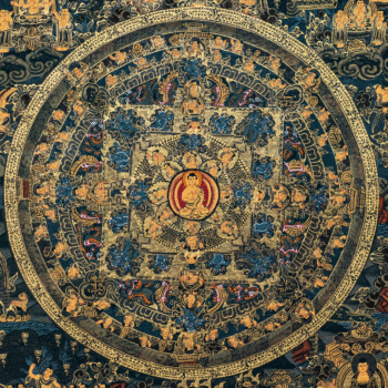 Vintage Gold Mandala Thangka – "Wheel of Eternity" & "Celestial Lotus" — 1970s Cotton Canvas Paintings with 24K Gold