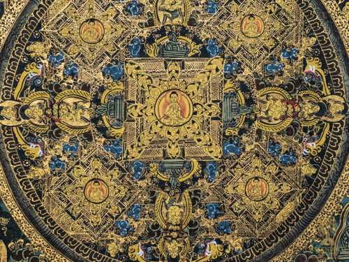 Vintage Gold Mandala Thangka – "Wheel of Eternity" & "Celestial Lotus" — 1970s Cotton Canvas Paintings with 24K Gold - Image 5