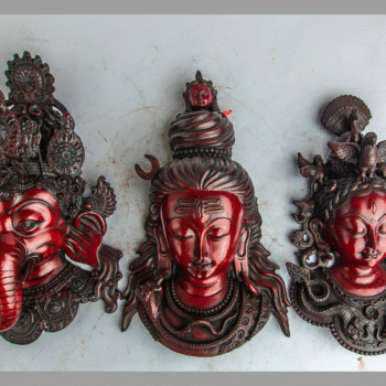Divine Trio Wall Mask | Ganesha Shiva Parvati Set – Handcrafted Nepalese Resin Spiritual Decor