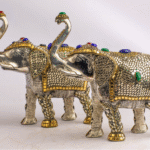 Royal Jewelled Elephant Statue – Handcrafted Decorative Figurine with Gold & Gemstone Inlay | 8×10” Elephant Décor from Nepal