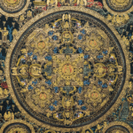 Vintage Gold Mandala Thangka – “Wheel of Eternity” & “Celestial Lotus” — 1970s Cotton Canvas Paintings with 24K Gold