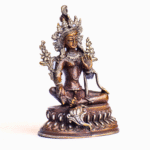 Hand‑Cast Copper Green Tara Bodhisattva | 4×3″ Nepal Artisan Sculpture