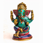 Handmade Resin Ganesha Statue with Stone Inlay – Hindu God of Prosperity –Two Size – Home Decor, Meditation Altar, Ganapati Idol Gift