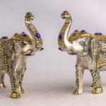 Royal Jewelled Elephant Statue – Handcrafted Decorative Figurine with Gold & Gemstone Inlay | 8×10” Elephant Décor from Nepal