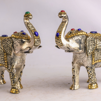 Royal Jewelled Elephant Statue – Handcrafted Decorative Figurine with Gold & Gemstone Inlay | 8x10” Elephant Décor from Nepal