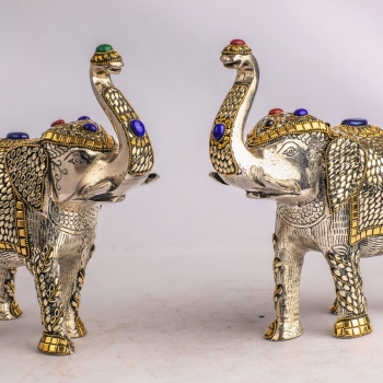 Royal Jewelled Elephant Statue – Handcrafted Decorative Figurine with Gold & Gemstone Inlay | 8x10” Elephant Décor from Nepal