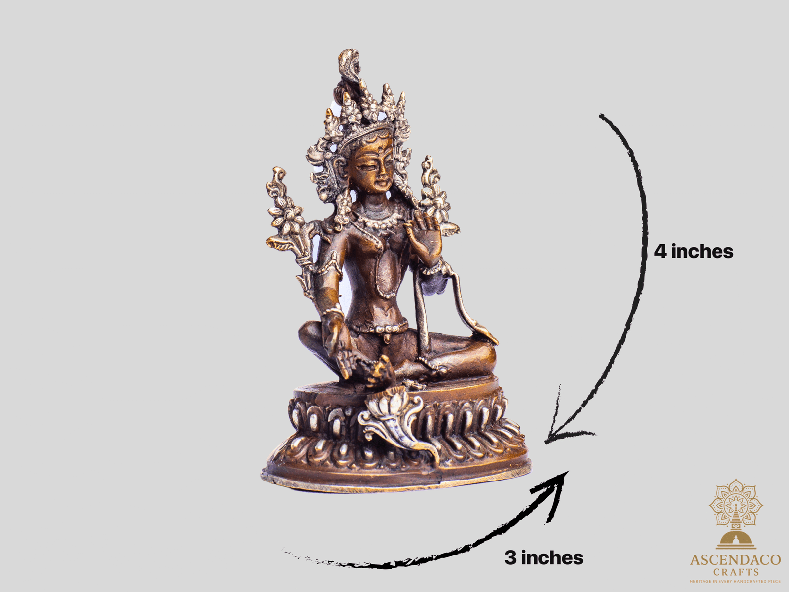 Hand‑Cast Copper Green Tara Bodhisattva | 4×3″ Nepal Artisan Sculpture - Image 3