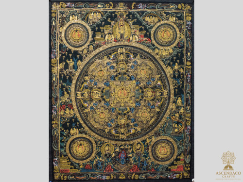 Vintage Gold Mandala Thangka – "Wheel of Eternity" & "Celestial Lotus" — 1970s Cotton Canvas Paintings with 24K Gold - Image 7