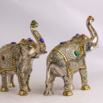 Royal Jewelled Elephant Statue – Handcrafted Decorative Figurine with Gold & Gemstone Inlay | 8×10” Elephant Décor from Nepal