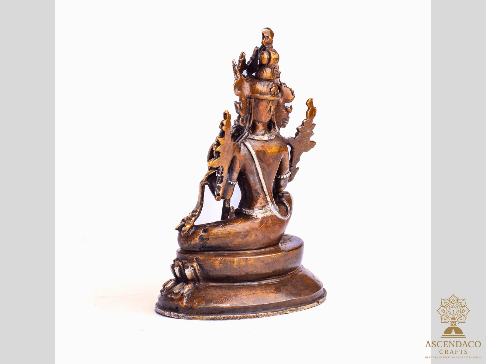 Hand‑Cast Copper Green Tara Bodhisattva | 4×3″ Nepal Artisan Sculpture - Image 5