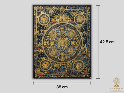 Vintage Gold Mandala Thangka – "Wheel of Eternity" & "Celestial Lotus" — 1970s Cotton Canvas Paintings with 24K Gold - Image 8