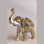 Royal Jewelled Elephant Statue – Handcrafted Decorative Figurine with Gold & Gemstone Inlay | 8×10” Elephant Décor from Nepal