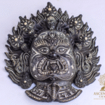 Handcrafted Mahakala Wall Mask – Fierce Protector Deity | Resin Black & Silver Finish | 12” Sacred Himalayan Art by AscendaCo Crafts