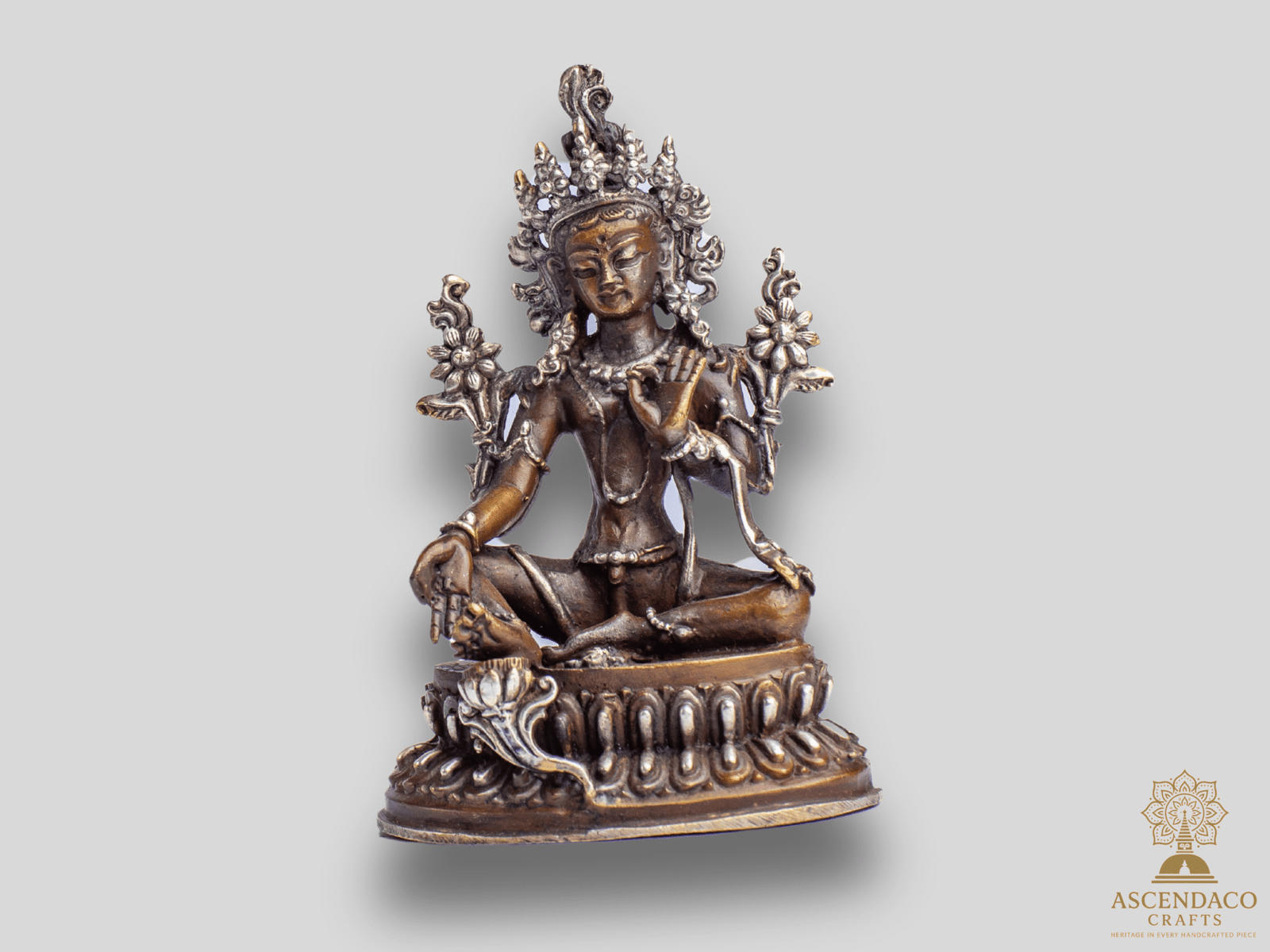 Hand‑Cast Copper Green Tara Bodhisattva | 4×3″ Nepal Artisan Sculpture - Image 2