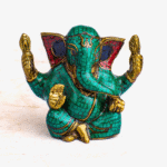Handmade Resin Ganesha Statue with Stone Inlay – Hindu God of Prosperity –Two Size – Home Decor, Meditation Altar, Ganapati Idol Gift