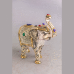 Royal Jewelled Elephant Statue – Handcrafted Decorative Figurine with Gold & Gemstone Inlay | 8×10” Elephant Décor from Nepal