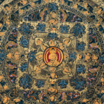 Vintage Gold Mandala Thangka – “Wheel of Eternity” & “Celestial Lotus” — 1970s Cotton Canvas Paintings with 24K Gold