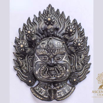 Handcrafted Mahakala Wall Mask – Fierce Protector Deity | Resin Black & Silver Finish | 12” Sacred Himalayan Art by AscendaCo Crafts