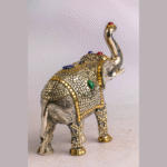 Royal Jewelled Elephant Statue – Handcrafted Decorative Figurine with Gold & Gemstone Inlay | 8×10” Elephant Décor from Nepal