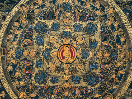 Vintage Gold Mandala Thangka – "Wheel of Eternity" & "Celestial Lotus" — 1970s Cotton Canvas Paintings with 24K Gold - Image 2