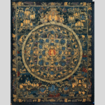Vintage Gold Mandala Thangka – “Wheel of Eternity” & “Celestial Lotus” — 1970s Cotton Canvas Paintings with 24K Gold