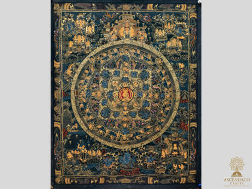 Vintage Gold Mandala Thangka – "Wheel of Eternity" & "Celestial Lotus" — 1970s Cotton Canvas Paintings with 24K Gold - Image 3