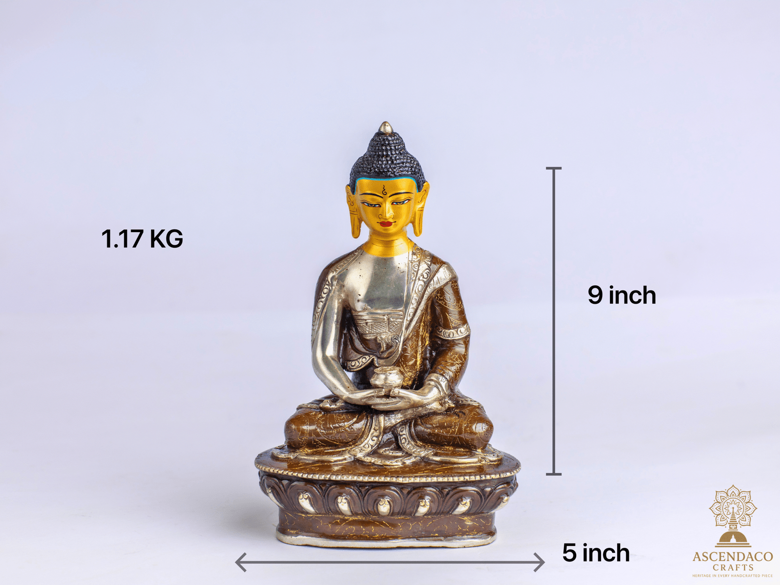 Handcrafted Copper Buddha Statues – 9″ & 5″ Options – Gold-Plated, Stone Chip Inlay – Individual or Combo (Meditation Décor) - Image 5