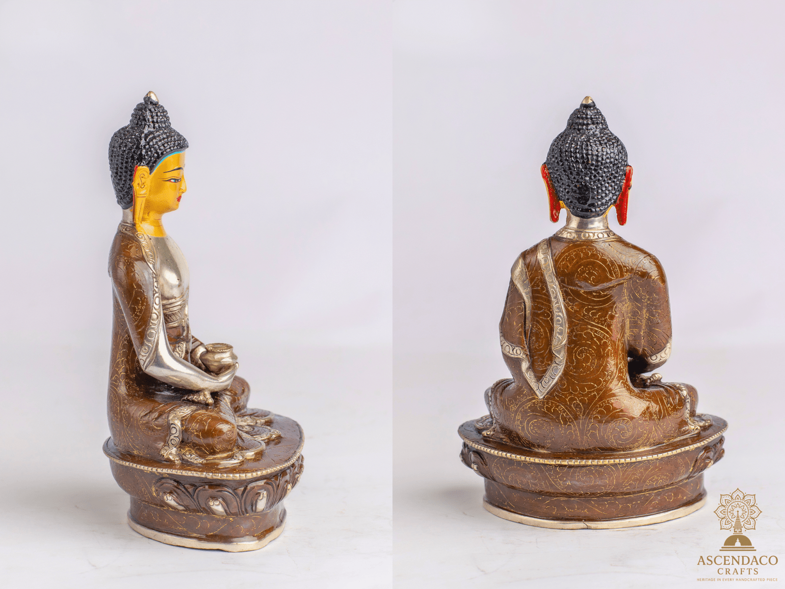 Handcrafted Copper Buddha Statues – 9″ & 5″ Options – Gold-Plated, Stone Chip Inlay – Individual or Combo (Meditation Décor) - Image 3