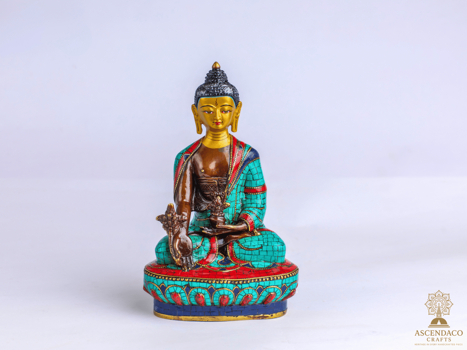 Handcrafted Copper Buddha Statues – 9″ & 5″ Options – Gold-Plated, Stone Chip Inlay – Individual or Combo (Meditation Décor) - Image 4