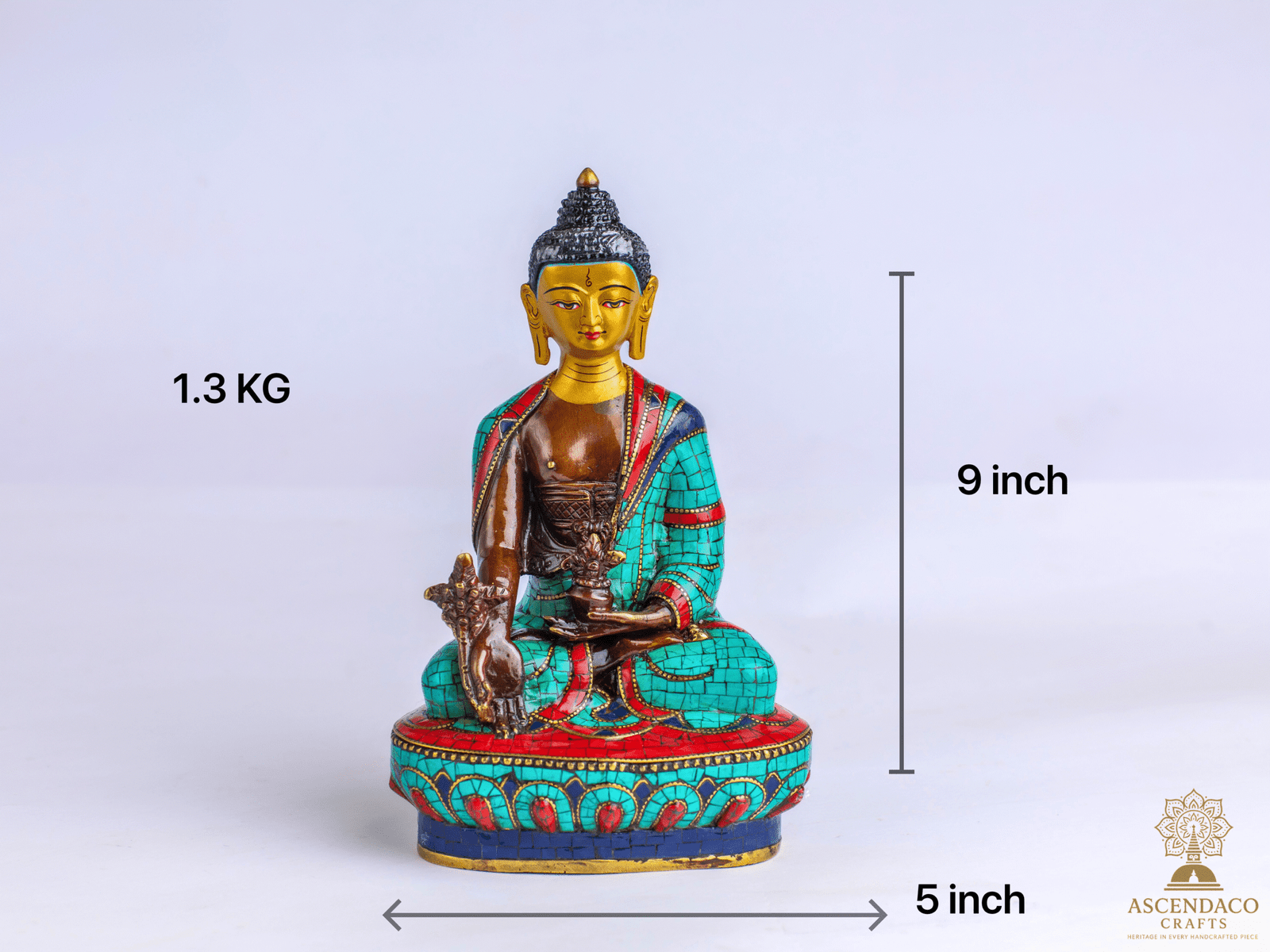 Handcrafted Copper Buddha Statues – 9″ & 5″ Options – Gold-Plated, Stone Chip Inlay – Individual or Combo (Meditation Décor) - Image 6
