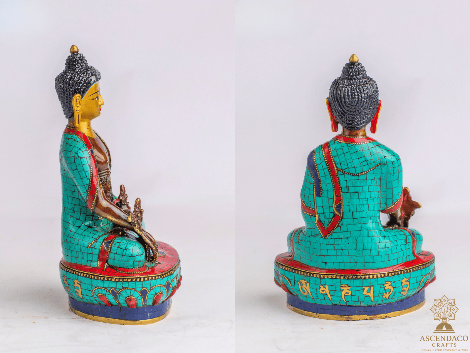 Handcrafted Copper Buddha Statues – 9″ & 5″ Options – Gold-Plated, Stone Chip Inlay – Individual or Combo (Meditation Décor) - Image 7