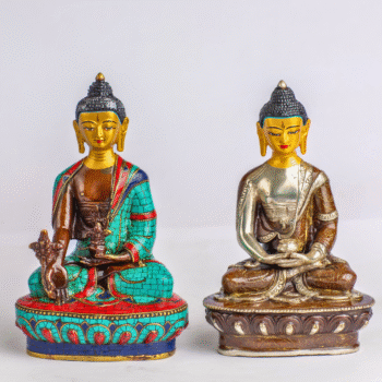 Handcrafted Copper Buddha Statues – 9″ & 5″ Options – Gold-Plated, Stone Chip Inlay – Individual or Combo (Meditation Décor)