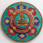 Sacred Mandala Wall Plate with Buddha | 10″ Handmade Tibetan Turquoise & Coral Inlay | Spiritual Home Decor from Nepal | AscendaCo Crafts