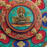 Sacred Mandala Wall Plate with Buddha | 10″ Handmade Tibetan Turquoise & Coral Inlay | Spiritual Home Decor from Nepal | AscendaCo Crafts