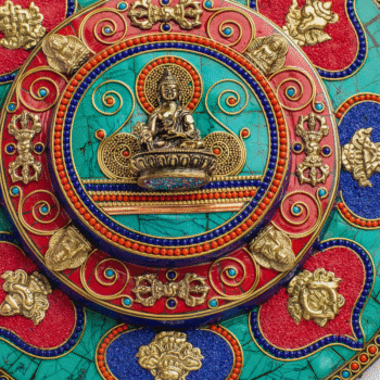 Sacred Mandala Wall Plate with Buddha | 10" Handmade Tibetan Turquoise & Coral Inlay | Spiritual Home Decor from Nepal | AscendaCo Crafts