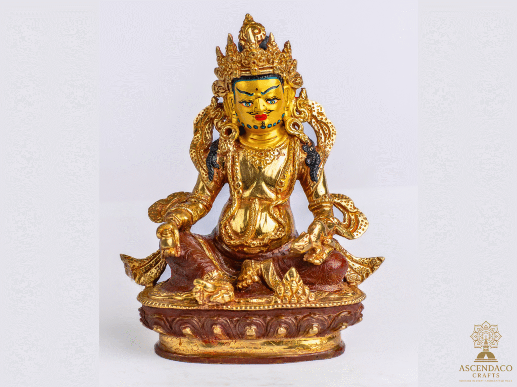 Handcrafted Lord Kubera Statue • Copper & Gold-Plated Wealth Deity • 9″ God of Prosperity Idol