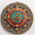 Sacred Mandala Wall Plate with Buddha | 10″ Handmade Tibetan Turquoise & Coral Inlay | Spiritual Home Decor from Nepal | AscendaCo Crafts