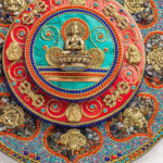 Sacred Mandala Wall Plate with Buddha | 10″ Handmade Tibetan Turquoise & Coral Inlay | Spiritual Home Decor from Nepal | AscendaCo Crafts