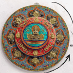 Sacred Mandala Wall Plate with Buddha | 10″ Handmade Tibetan Turquoise & Coral Inlay | Spiritual Home Decor from Nepal | AscendaCo Crafts