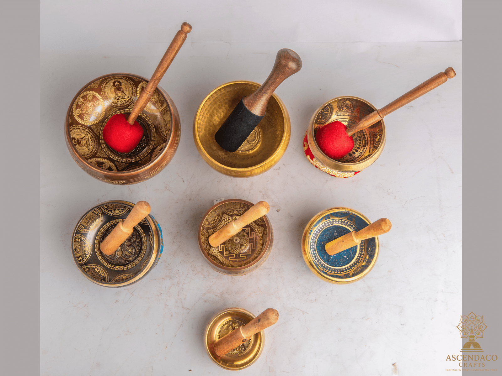 Set of 7 Himalayan Singing Bowls • Handmade Copper/Brass Sound Healing Bowl Set • Meditation & Chakra Therapy Gift - Image 2
