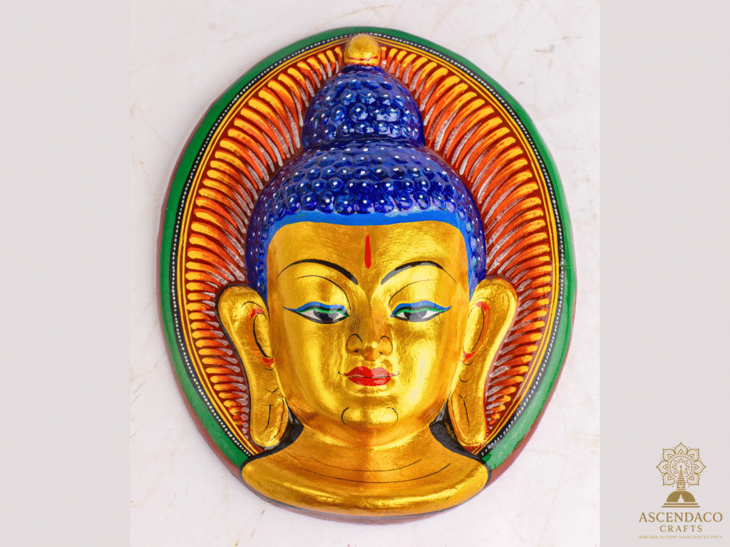 Elegant Hand‑Painted Buddha Relief Mask | 12″ Wall Hanging | Nepalese Boho Decor