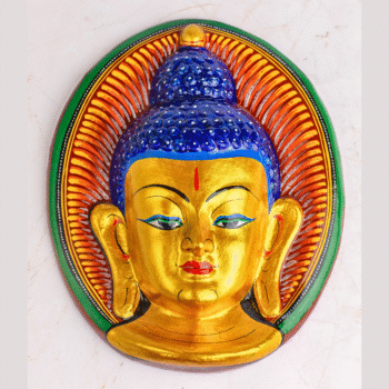 Elegant Hand‑Painted Buddha Relief Mask | 12″ Wall Hanging | Nepalese Boho Decor
