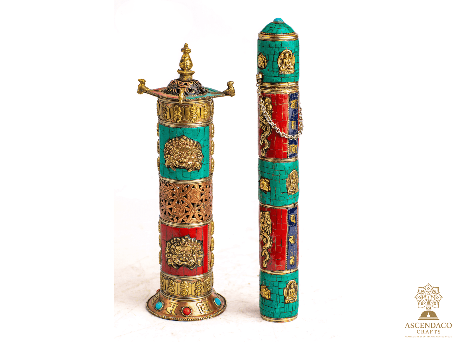 Handcrafted Tibetan Incense Box with Stone & Brass Inlay | Single or Combo Set - Image 2