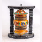 Handcrafted Tibetan Prayer Wheels | 3‑Piece Spiritual Manay | Meditation & Karma Blessings- Amber‑Wood, Brass N Mixed Mediums (9″, 10″, 17″)