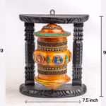 Handcrafted Tibetan Prayer Wheels | 3‑Piece Spiritual Manay | Meditation & Karma Blessings- Amber‑Wood, Brass N Mixed Mediums (9″, 10″, 17″)