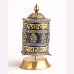 Handcrafted Tibetan Prayer Wheels | 3‑Piece Spiritual Manay | Meditation & Karma Blessings- Amber‑Wood, Brass N Mixed Mediums (9″, 10″, 17″)