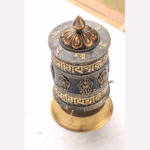Handcrafted Tibetan Prayer Wheels | 3‑Piece Spiritual Manay | Meditation & Karma Blessings- Amber‑Wood, Brass N Mixed Mediums (9″, 10″, 17″)