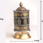 Handcrafted Tibetan Prayer Wheels | 3‑Piece Spiritual Manay | Meditation & Karma Blessings- Amber‑Wood, Brass N Mixed Mediums (9″, 10″, 17″)