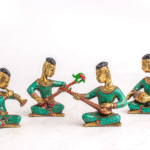 Handcrafted Brass Musician Figurine Set | Nepali Folk Band Statues | Stone Inlay Miniatures | Traditional Home Decor | AscendaCo Crafts